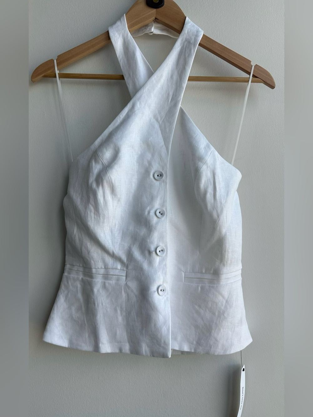 Reformation Tate White Linen Button Front Halter Top Sz. 2 NWT
